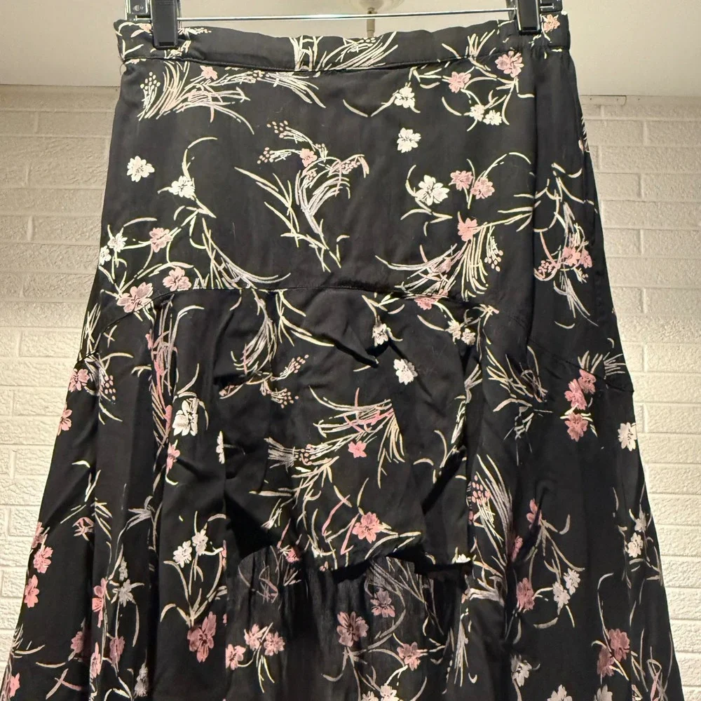 Angie Black Floral High Low Skirt Maxi Womens Large Rayon - Picture 2 of 4
